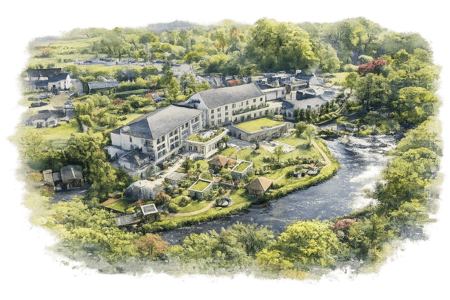 Watercolour illustration of Galgorm